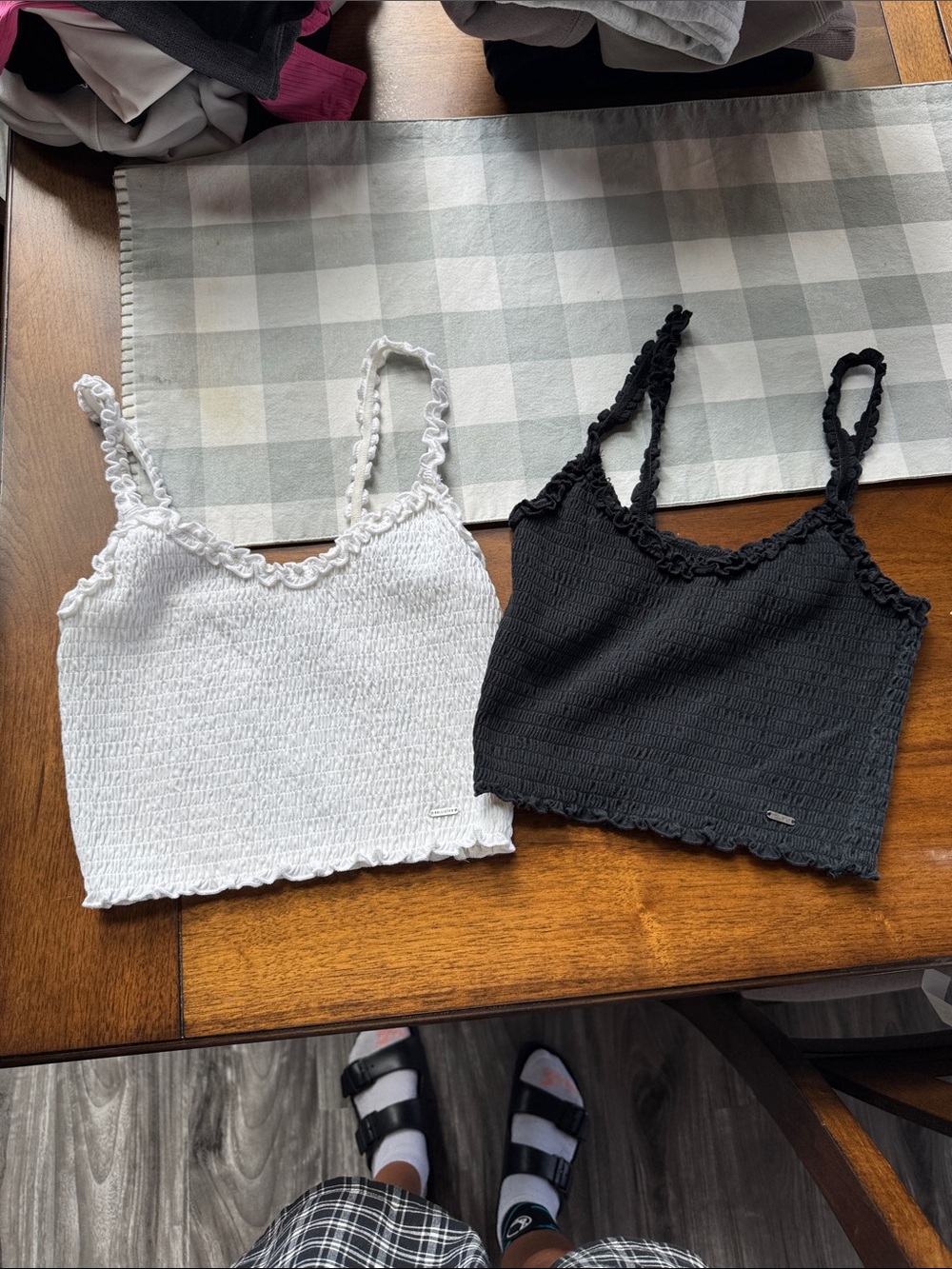 Hollister White & Black Smocked Ruffle Crop Tank Tops both sold together for $22